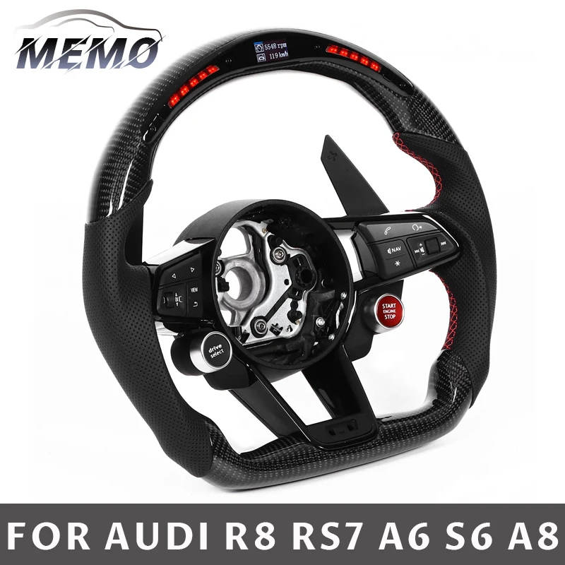 아우디 R8 RS7 4S MK2 A6 S6 RS6 A7 S7 A8 S8 D4 D5 A3 S3 맞춤형 자동차 액세서리 용 자동차 LED 탄소 섬유 스포츠 스티어링 휠