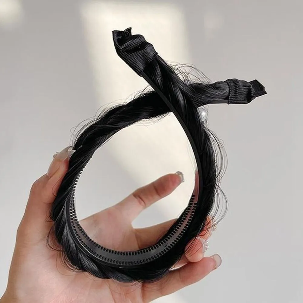 Fashion Handmade Synthetic Twisted Wig Headband Retro Style Stretch Design Non-slip Headband Wide Hairband Women