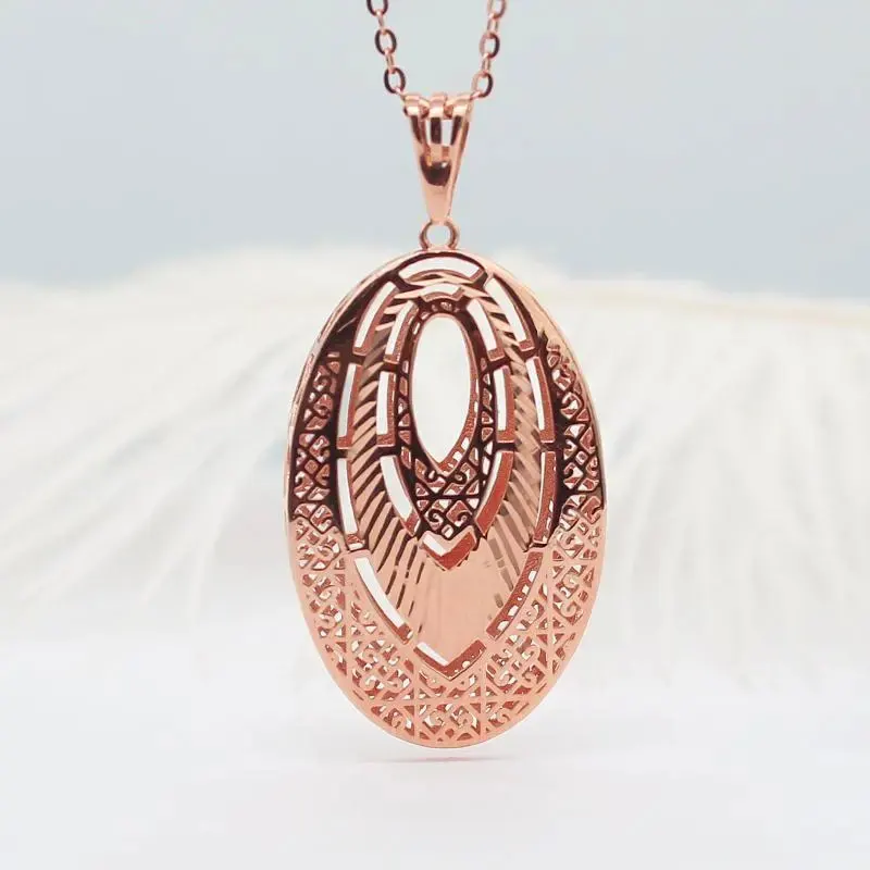 

Creative New 585 Purple Gold Plated 14K Rose Gold Double Hollow Oval Pendant Charm Necklace Light Luxury Party Wedding Jewelry