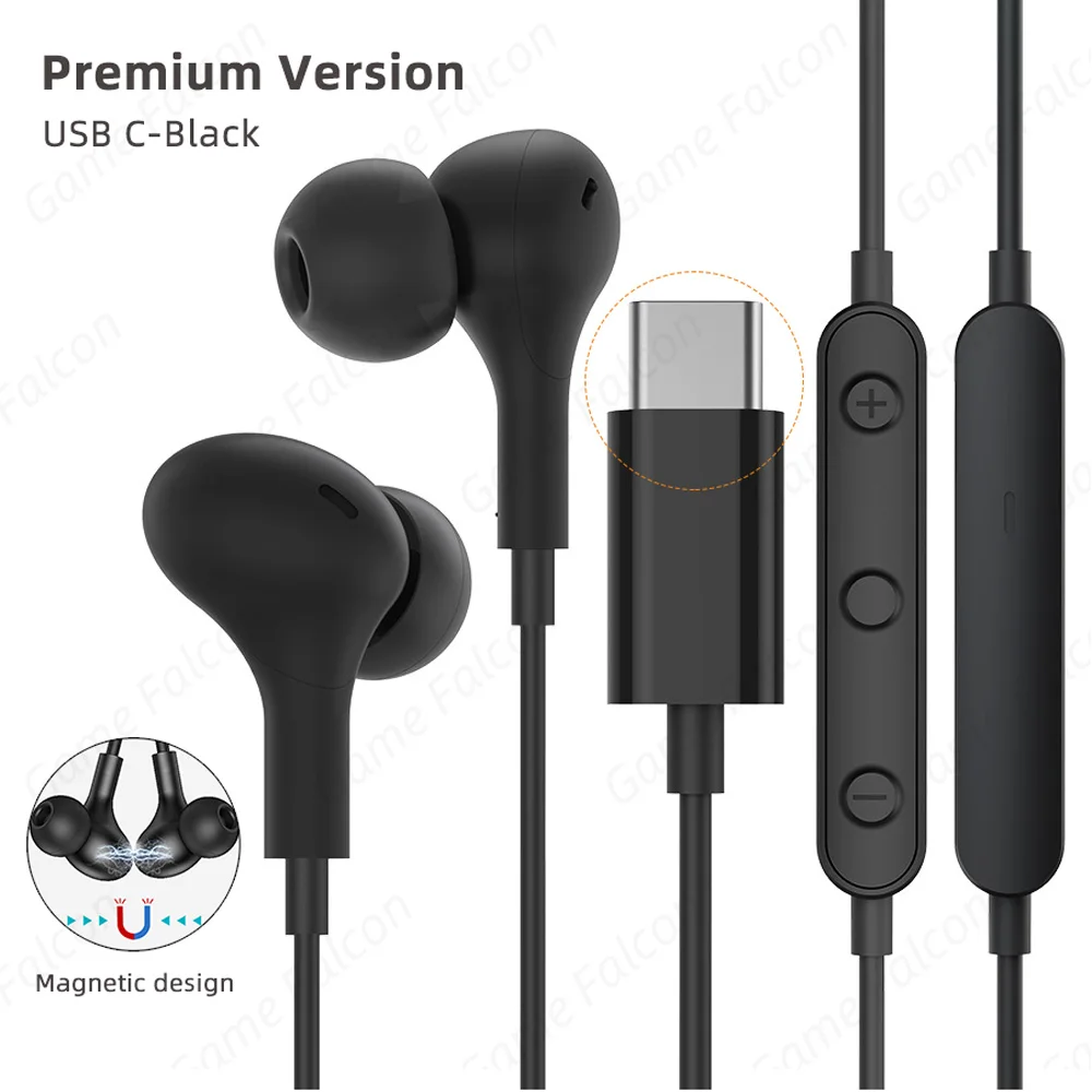Magnetic Noise-Canceling USB C Wired Earbuds with Mic