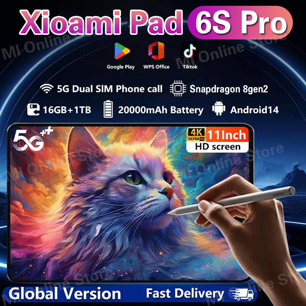 2025Global Version Original Android Pad 6S Pro Tablet HD 4K Android 14 16GB+1T 20000mAh 5G Dual SIM Bluetooth WiFi GPS Tablet PC