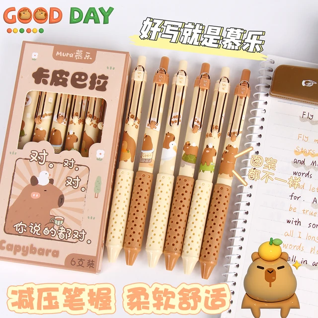 Lot De 11 Stylos Effaçables Capybara Dessin Animé - 0,5 Mm Encre Bleue - Pour Enfants, étudiants, Bureau - Design Kawaii, Prise Ergonomique