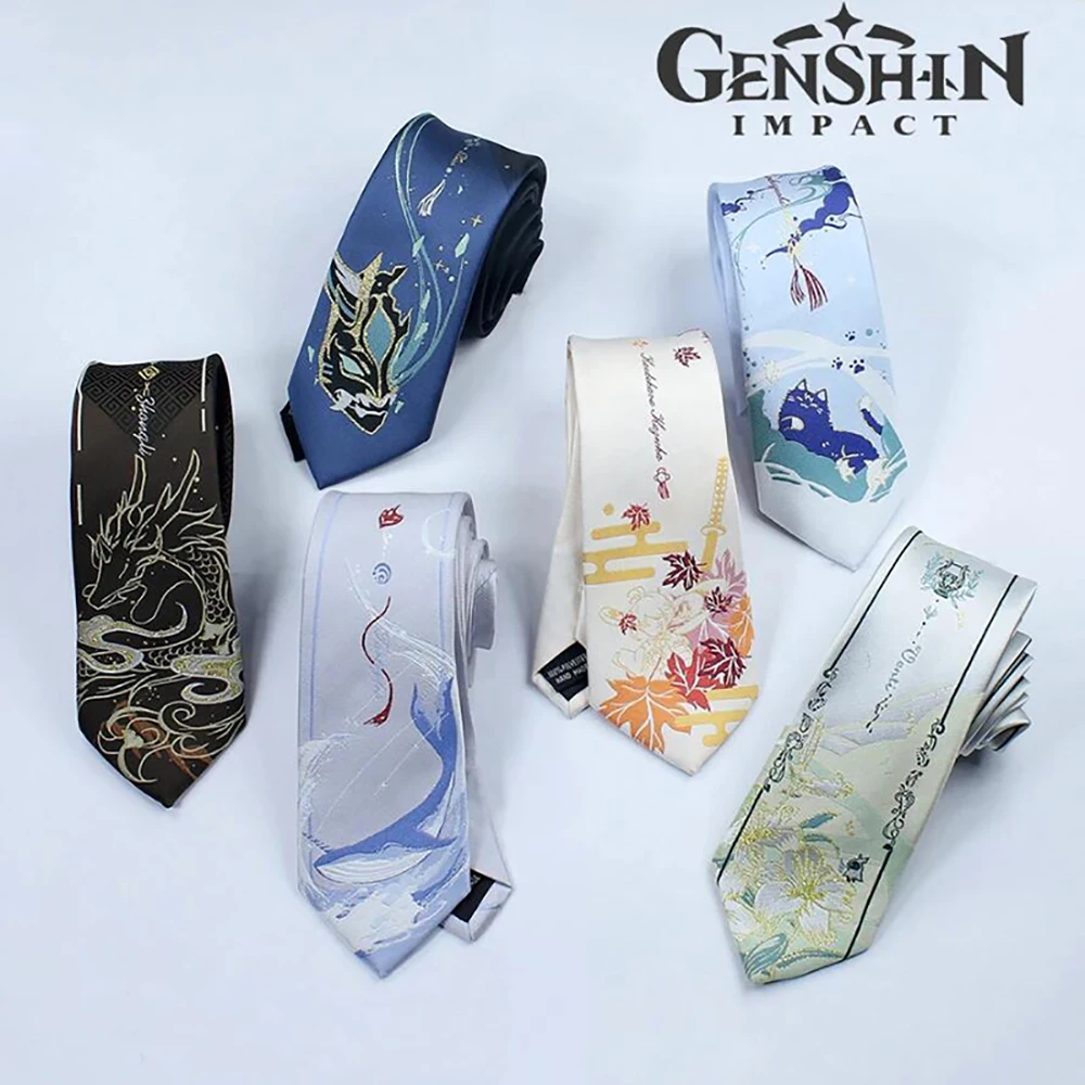 Game Genshin Impact Xiao Venti Wanderer Zhongli Tie Cosplay JK DK Uniform Embroidery Necktie Unisex Costume Accessories Gifts anime necktie anime tie neck tie cosplay necktie