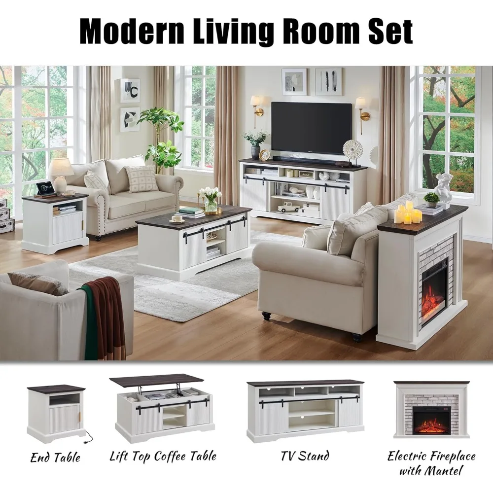 45" Flip Top Electric Fireplace W Mantel, Electric Fireplace Heater, TV Stand W Freestanding Electric Fireplace, Remote Control 6