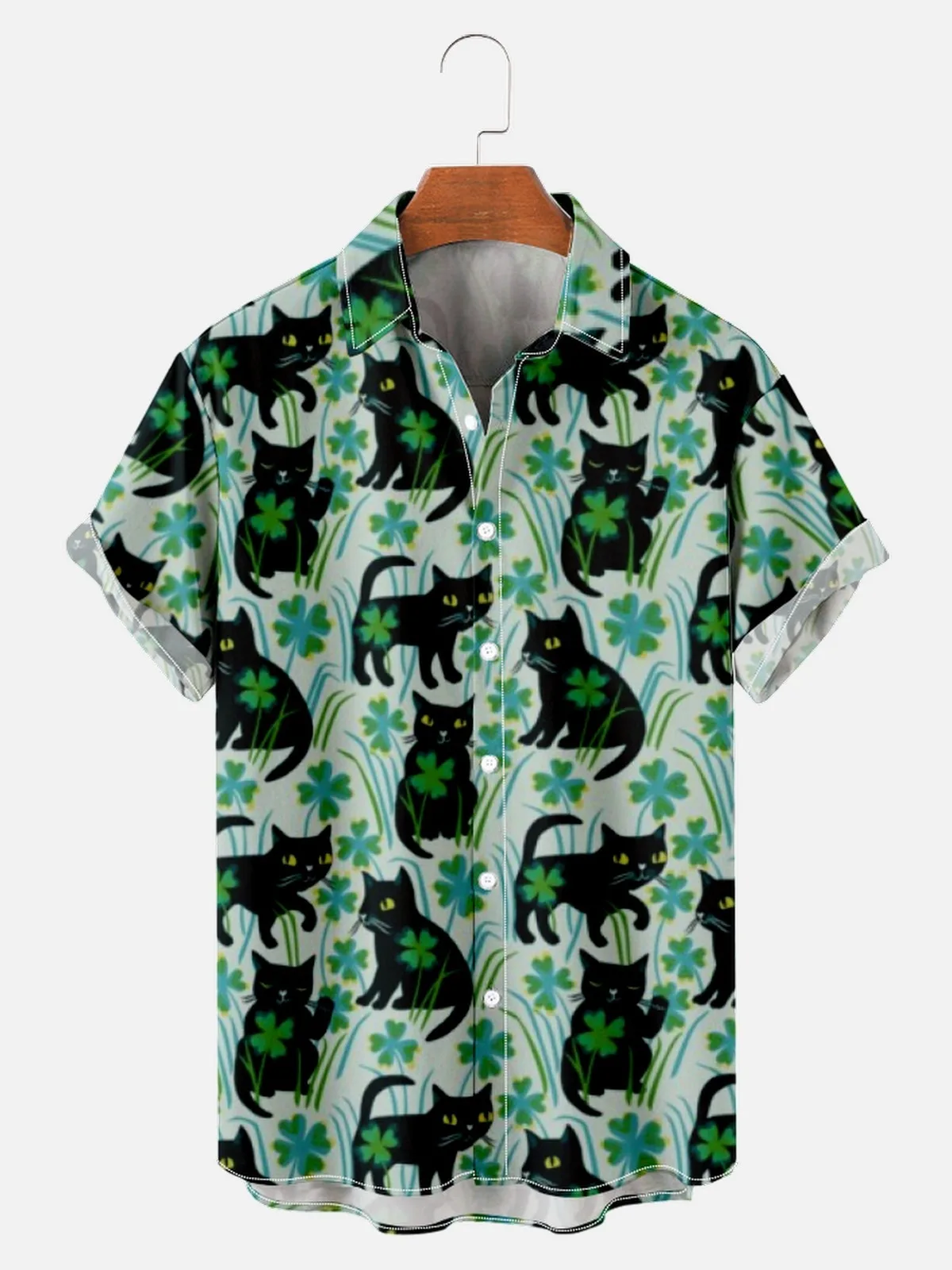 2022 Men Shirt Creative Four-leaf Clover Cat Print Summer New Men And Women Loose Short-sleeved Shirt Men Oversized T-shirt Top