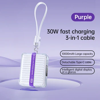 NOHON 30W Power Bank 10000mAh Caricatore portatile Powerbank a ricarica rapida per iPhone Xiaomi Batterie Externe Cavo 3 in 1 integrato