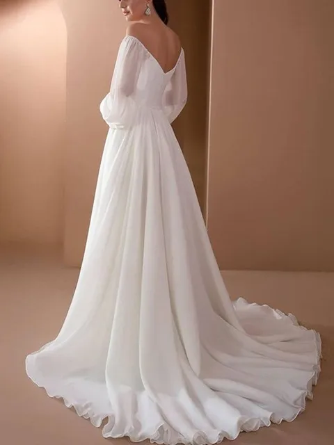 2022 Fashion Autumn Long Sleeved Off The Shoulder White Floor Length Evening Dress
