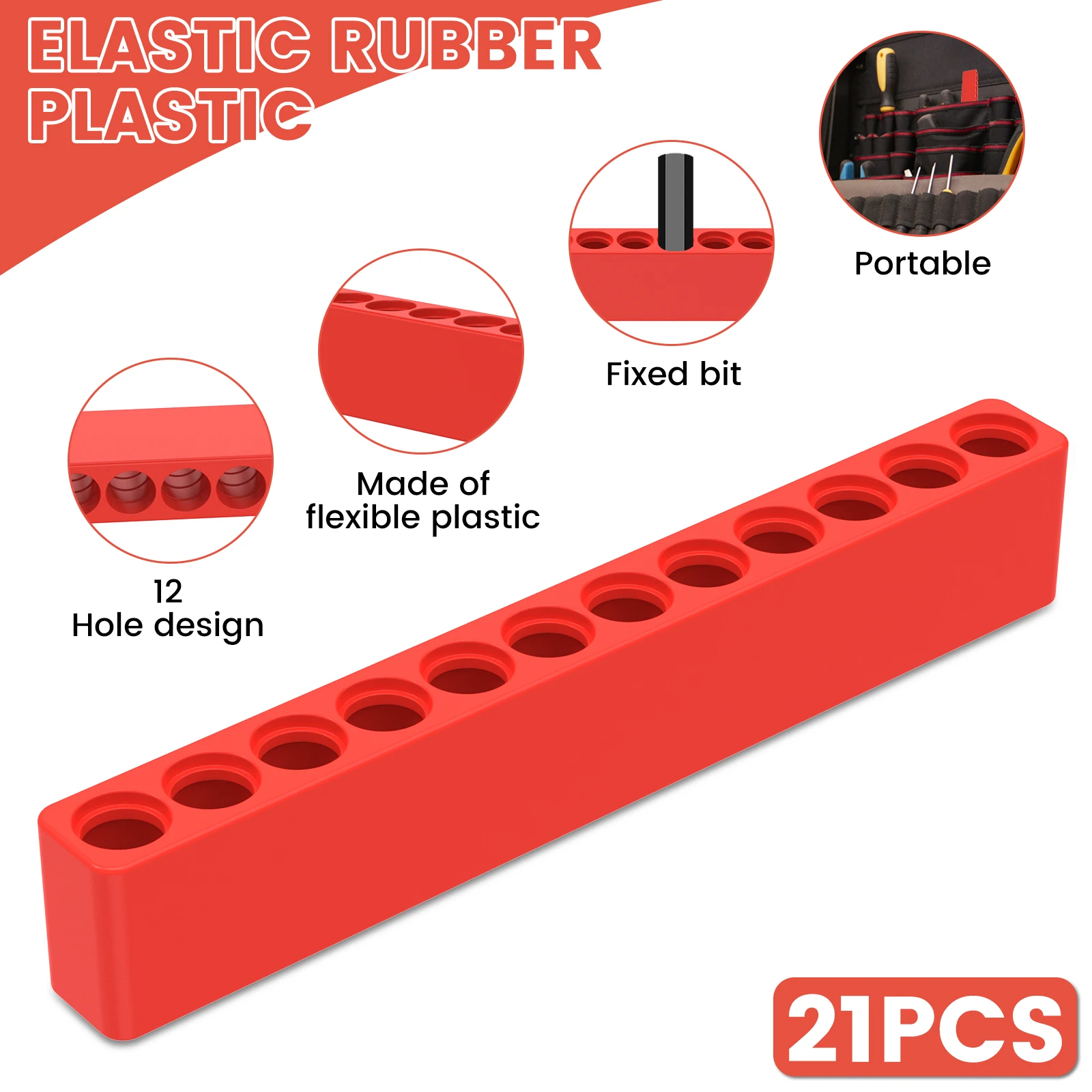 21PCS Bit Holder Organizer 12 Holes Hex Screwdriver Bit Holder 1/4 Inch Storage Rack Rubber Screw Driver Head Organizer Tool