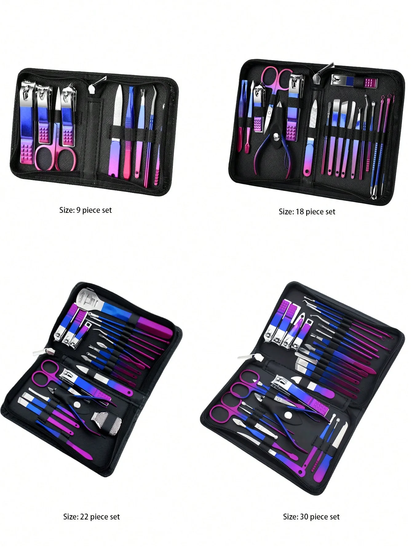 9/18 /30pcs Gradient Color Nail Clippers Manicure and Pedicure Tool Set Includes Cuticle Nippers and Cutter Kit Portable