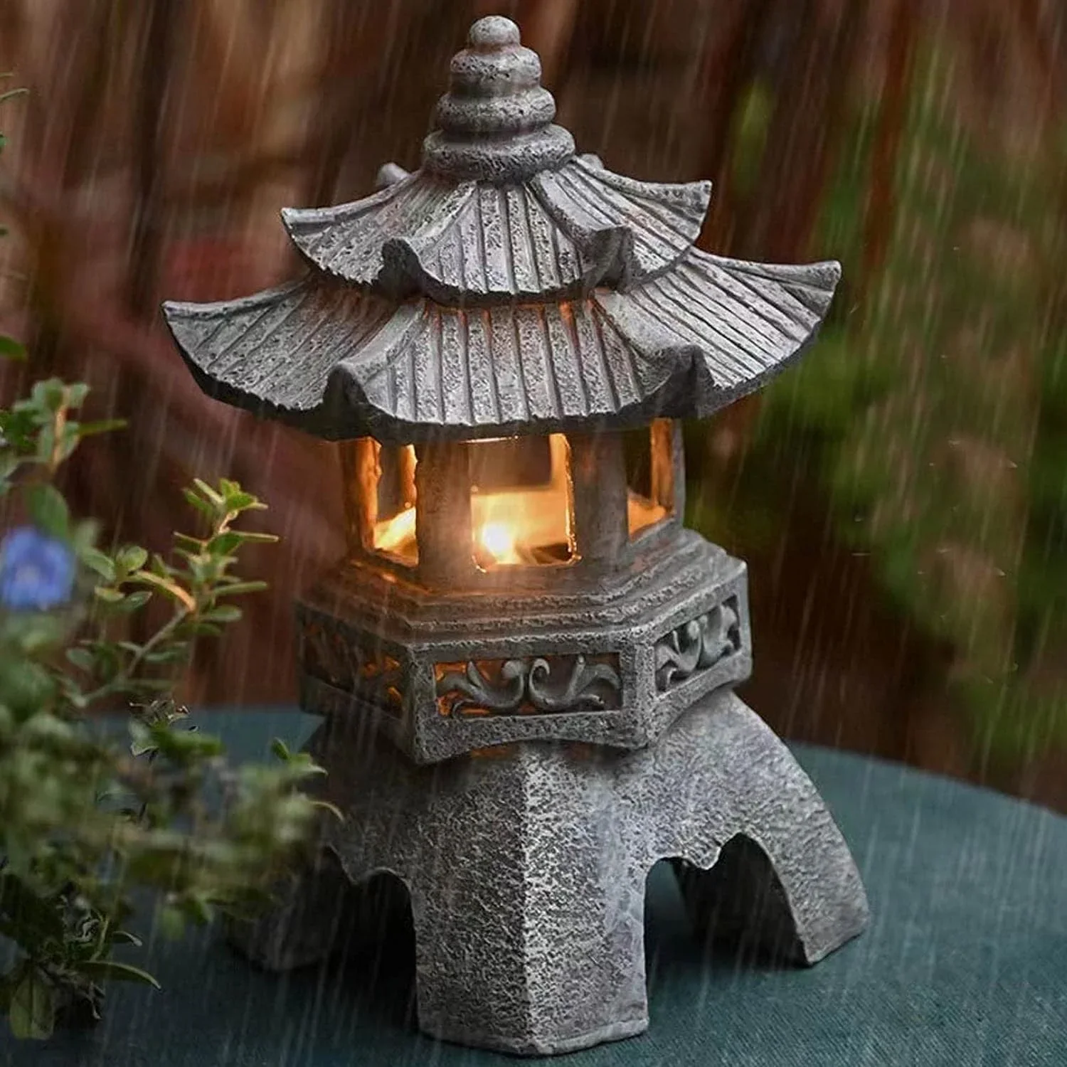 Aloak Japanese Solar Zen Pagoda Garden Statue 14.2 inch, Outdoor Japanese Garden Lantern for Home Garden Zen Décor