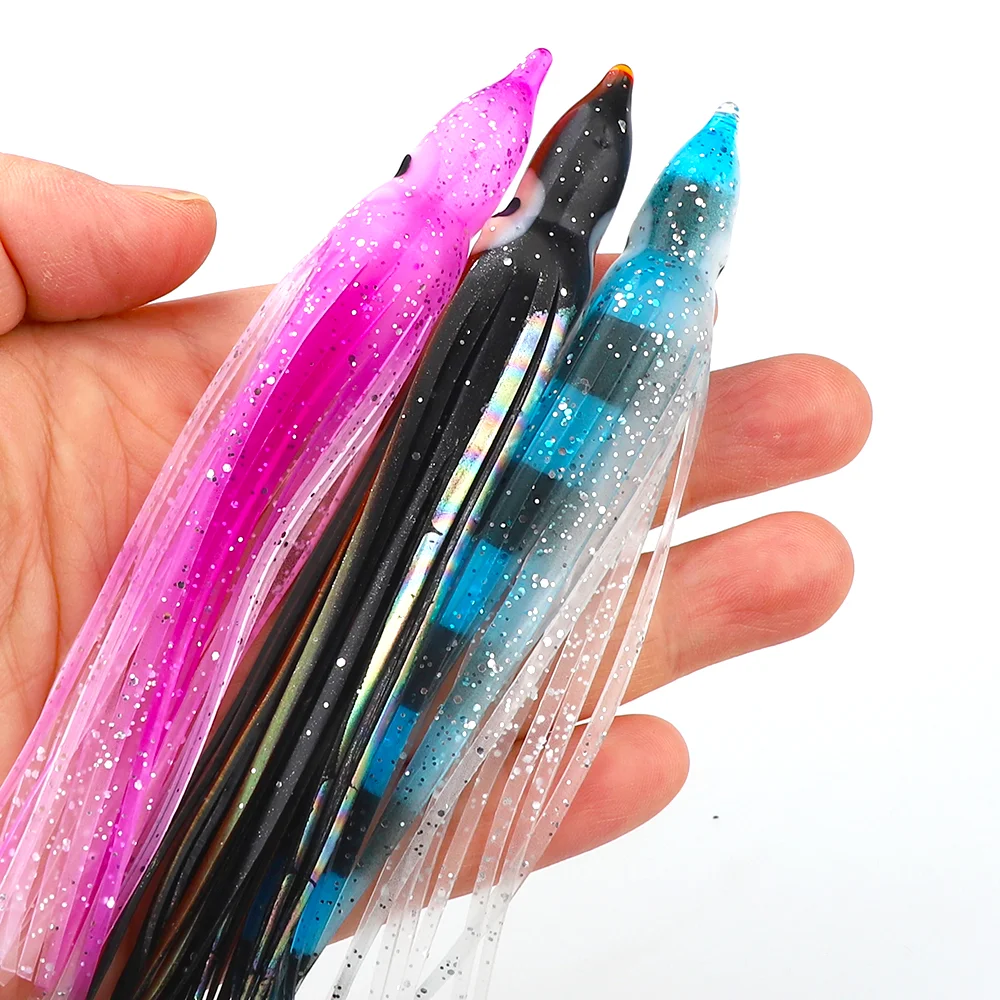 

1pack (5pcs/pack) Octopus Hoochies Random Color 12cm Octopus Skirt Trolling Squid PVC Soft Lure Squid Fishing Lure
