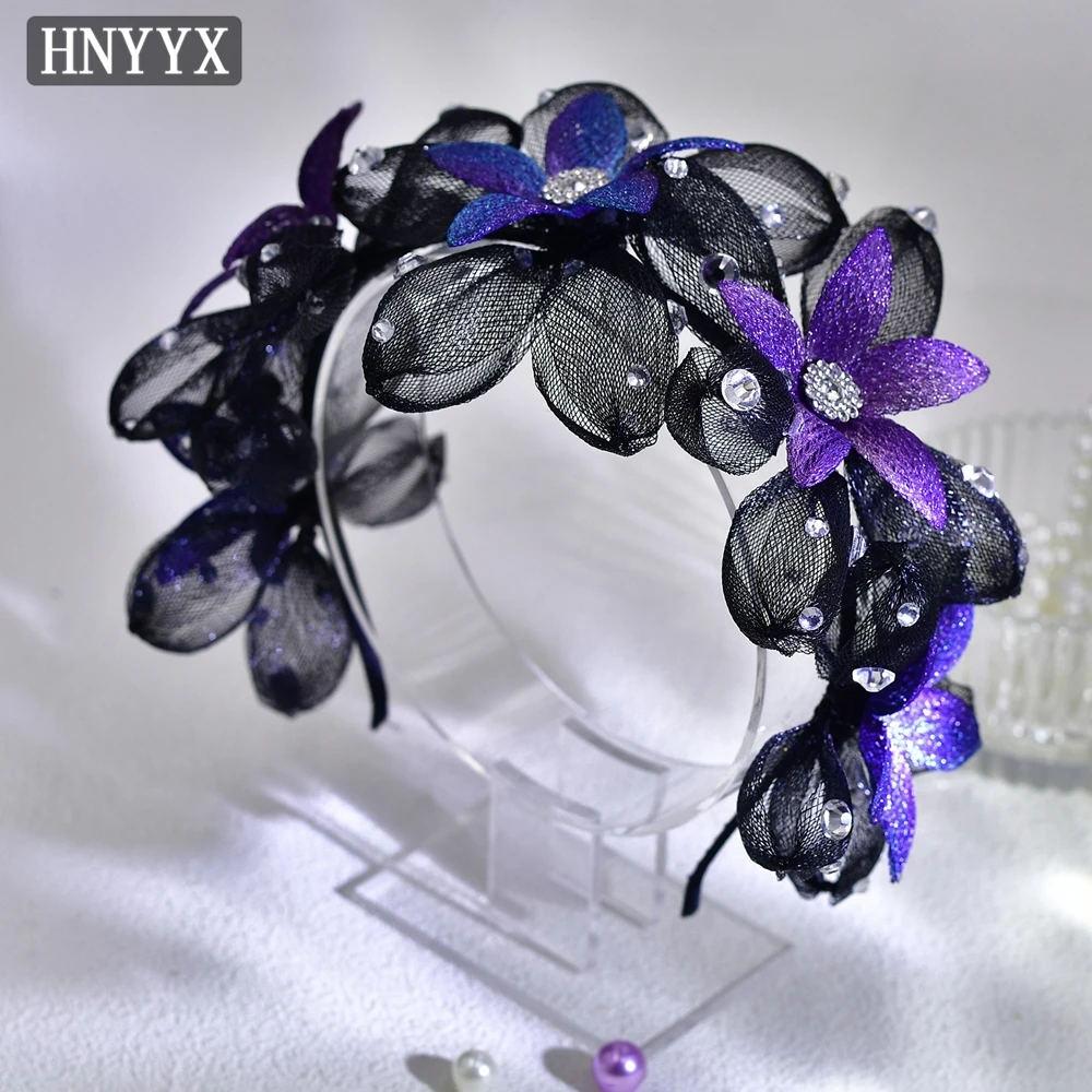 HNYYX Retro Flower Headband European Wedding Hair Accessories for Women Mesh Crystal Bridal Headpiece Jewelry Headwear A207