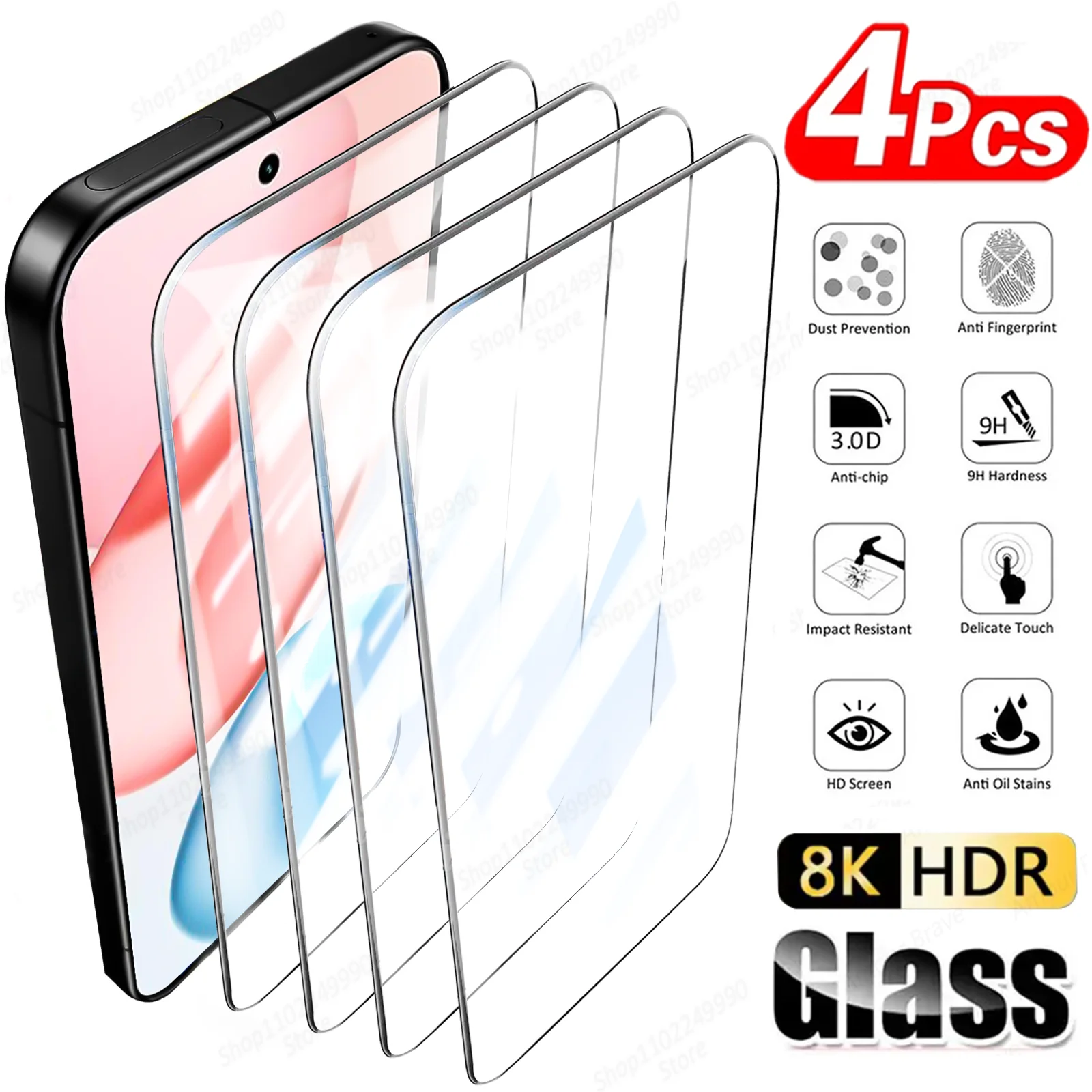 4PCS 8K HD Full Cover Tempered Glass Screen Protector