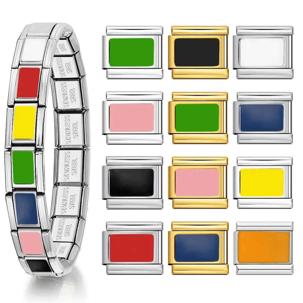 Mode elastische Charme italienischen Link Fit 9mm Edelstahl bunte quadratische Block Leopardenmuster Armband machen DIY Schmuck Geschenke