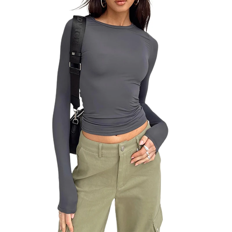 Women's Workout Long Sleeve Yoga Basic Tee Shirt Casual Round Neck Slim Athletic Running Solid T-Shirt Top