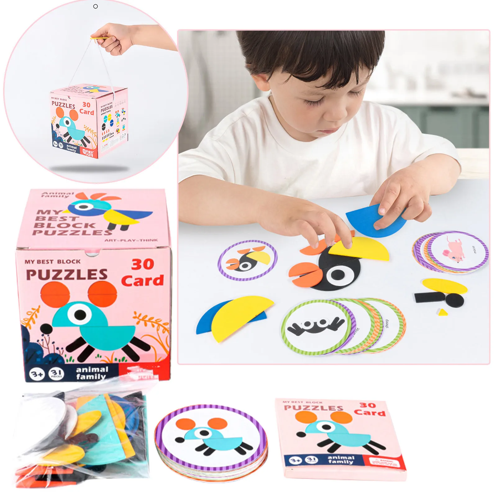 

Baby Wooden Pattern Animal Jigsaw Puzzle Colorful Tangram Toy Kids Montessori Early Education Sorting Games Toys Children Gift