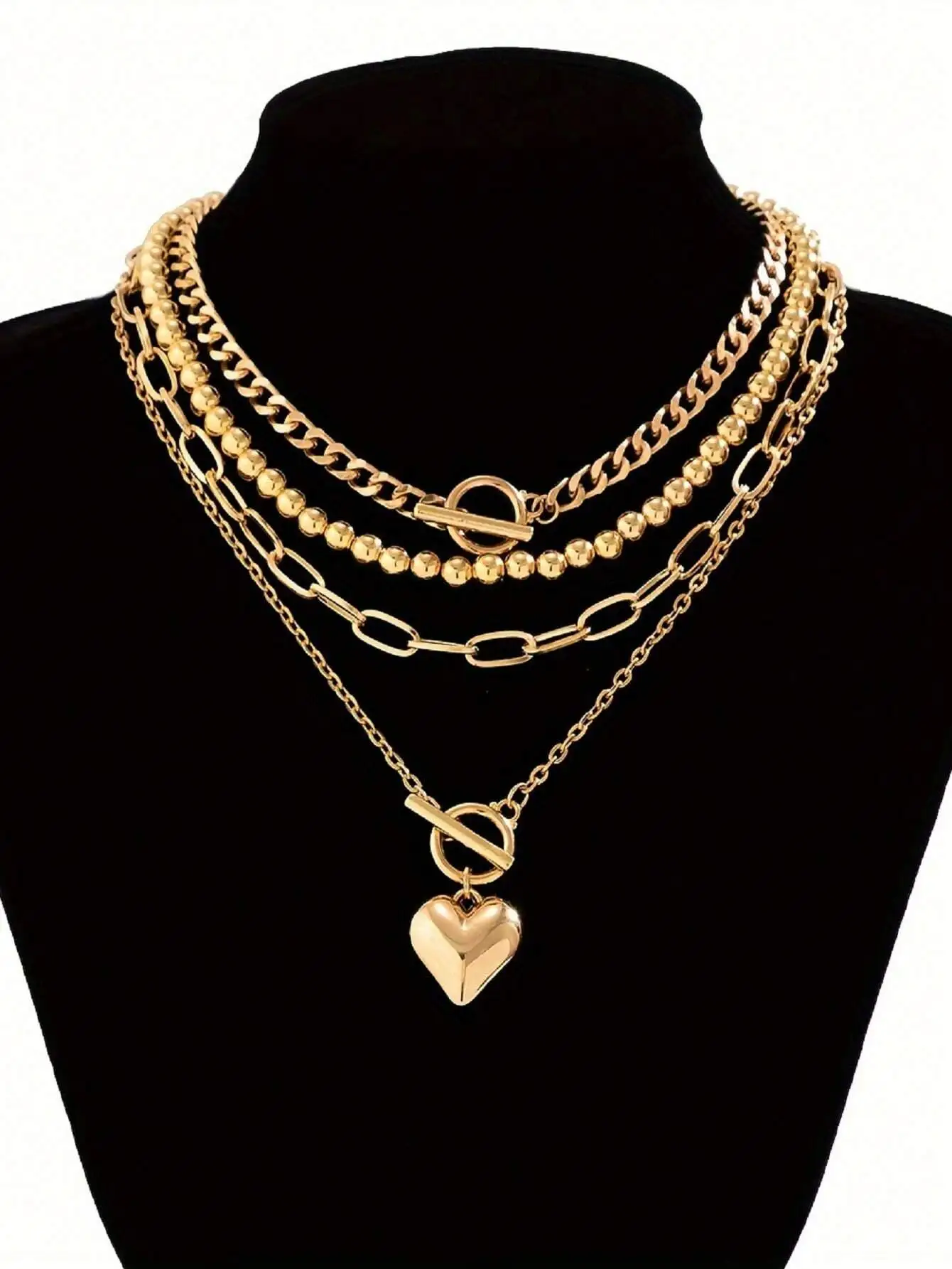 4pcs Vintage Necklaces, Heart Pendant Necklace Zinc Alloy Neck Chain, Simple OT Clavicle Necklace For Women