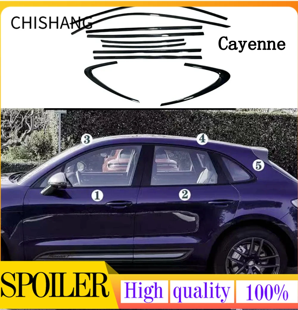 Car Styling Black Steel Window Molding Frame Strips Trim Cover Per Porsche Cayenne/Cayenne Coupe 2018-2024