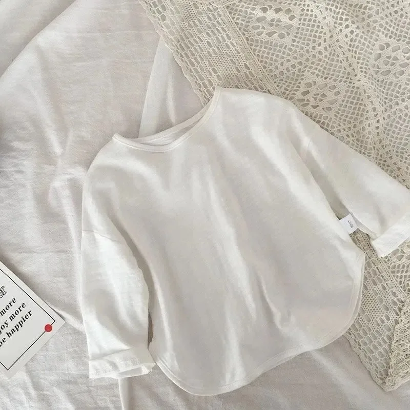 2025 Spring New Children Long Sleeve T Shirts Cotton Baby Boy Girl Loose Casual Tops Toddler Solid Bottoming Shirt Kids Clothes 2