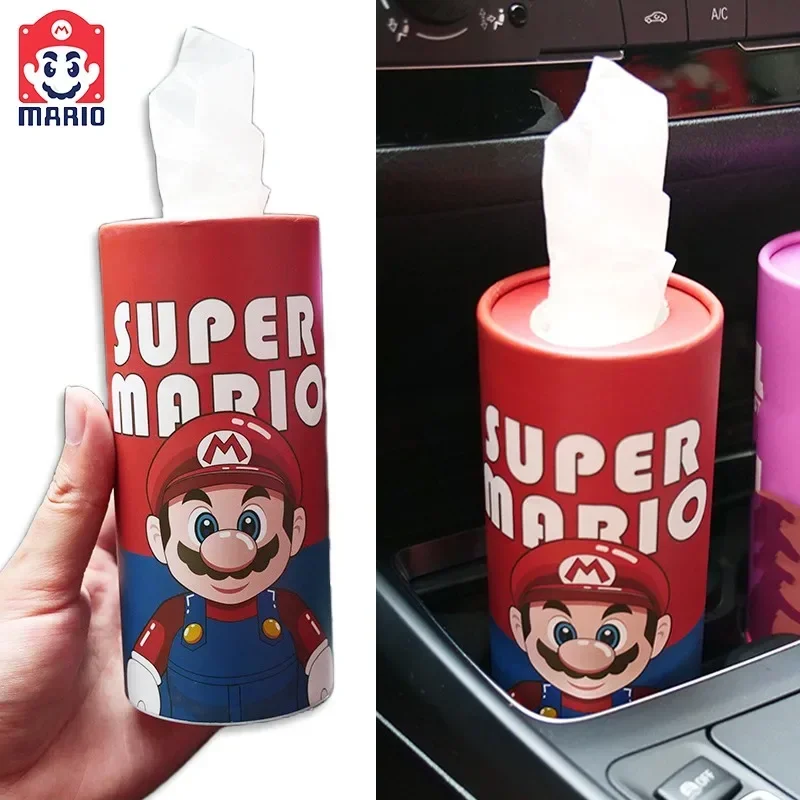 Super Mario Tissue Box Anime Portatovaglioli Car Home Soggiorno Porta Fazzoletti Cartoon Creativity Round Paper Tube Portatovaglioli