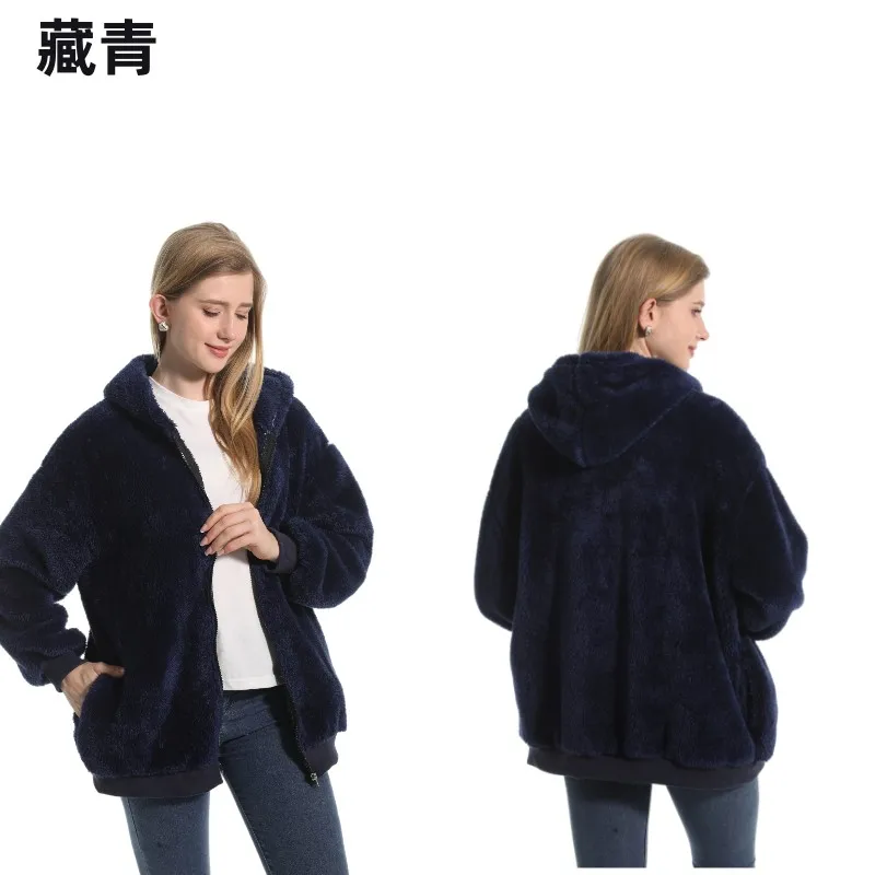Winter Hoodie Unisex Polyester Fleece Warm Coat Top Thicken Velvet Sherpa Clothing Solid Funny Print Teddy Coat