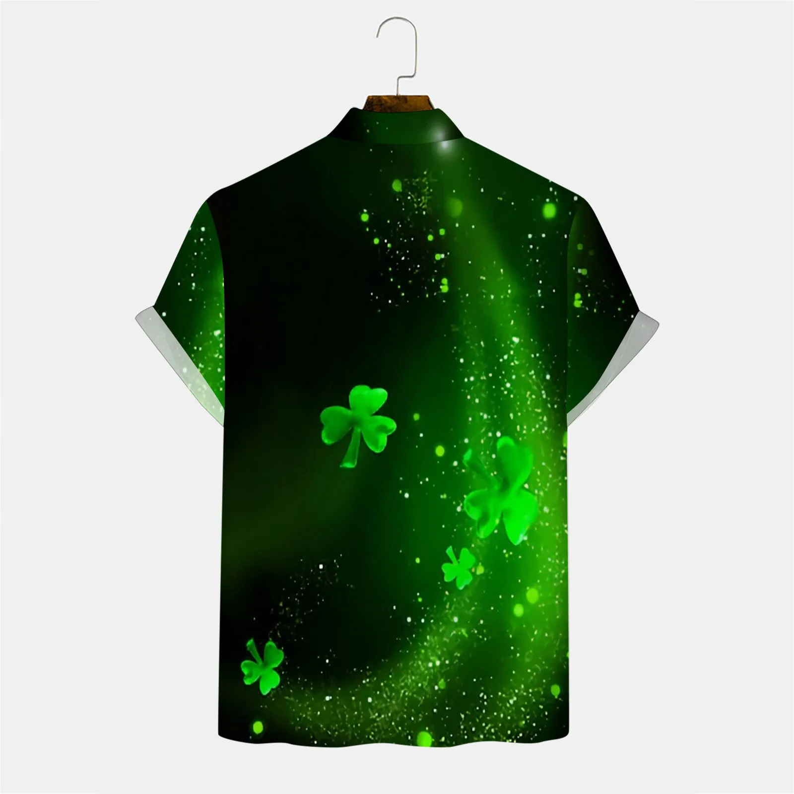 Shamrock Print Men's Shirts 3.17 Happy St. Patrick&rsquo;s Day Laple Short Sleeve Male Tees Irish Green Clovers Print Button Up Tops