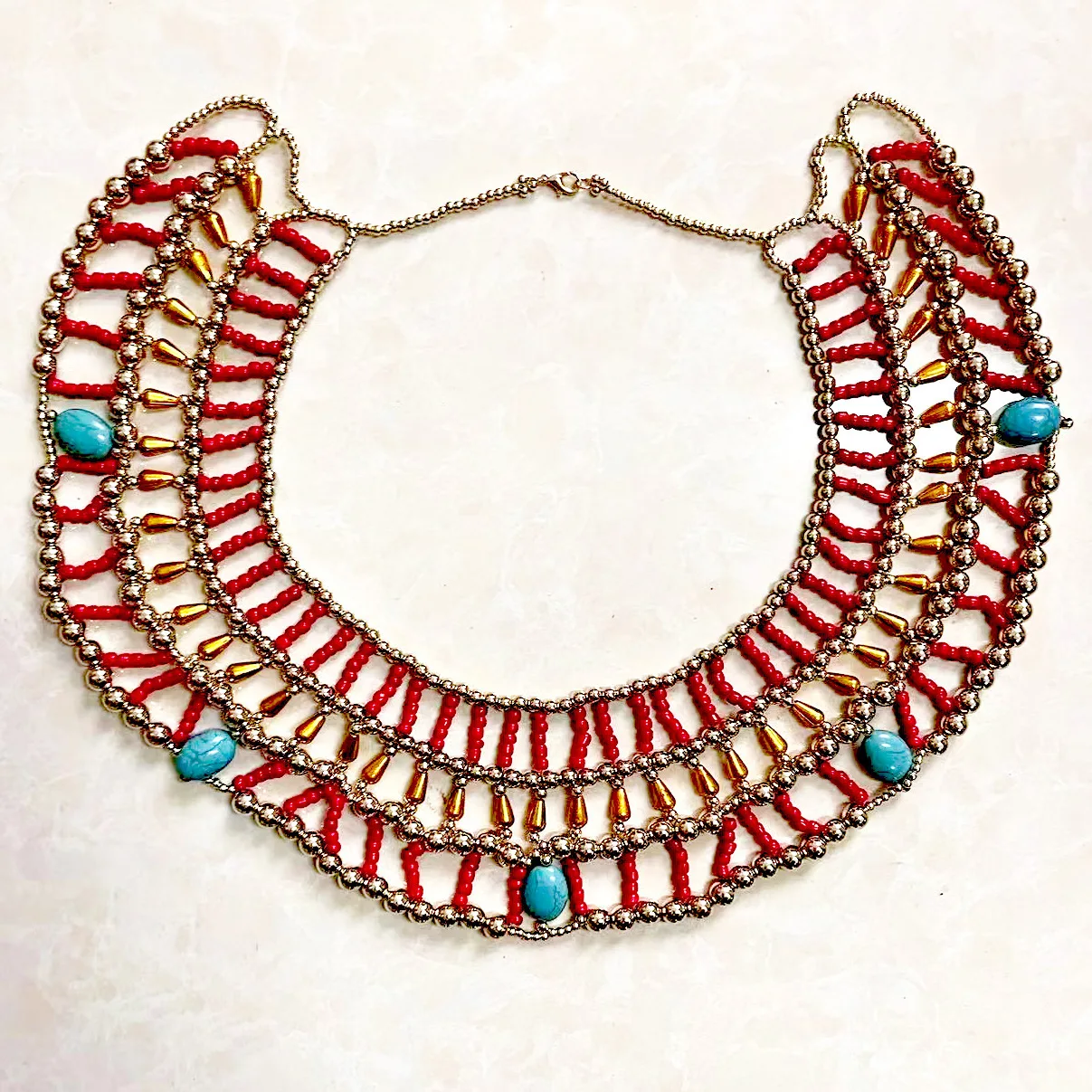Collana Pettorale Egizia Fatta A Mano - Modello Cleopatra Ispirato All'Antico Egitto - Costume Danza Del Ventre, Rif. 2-G - 5