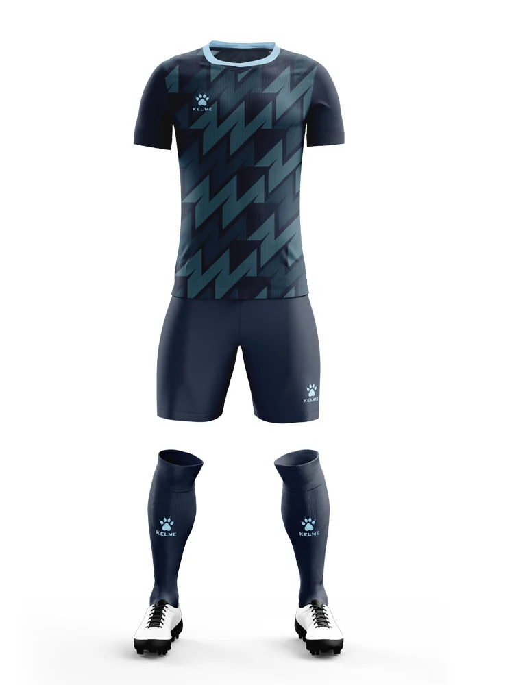 KELME Football Suit Set Adult Breathable Short Sleeved Round Neck Jersey Printed Team Match Soccer Jersey