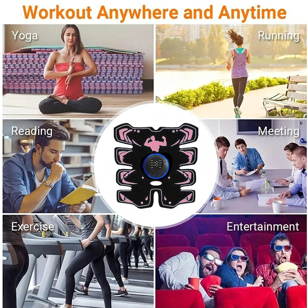 New Wireless Smart Ems Abdominal Muscle Trainer Arm Waist Abdomen 3-in-1 Fitness Device USB Rechargeable Electric Body Shaper