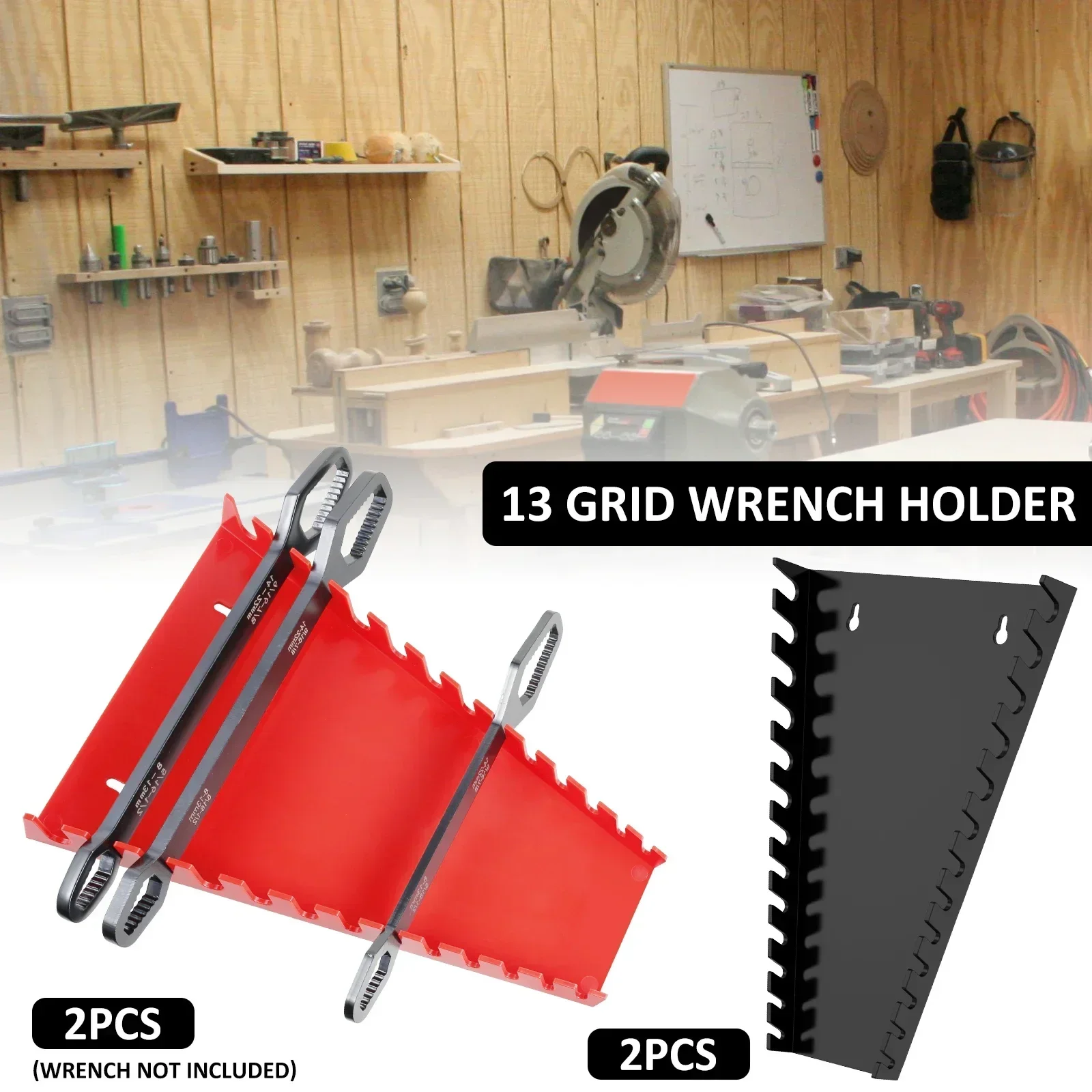 4Pcs Wrench Holder Metal Metric SAE Wrench Organizer Wall-Mounted Tools Storage Tray Holder for 8mm-22mm Tool Tray