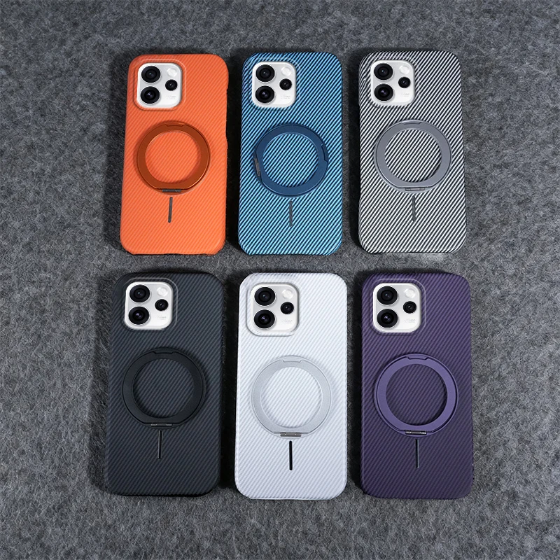 Kevlar Texture Magnetic Ring Holder Shockproof Case - Wireless Charging Compatible