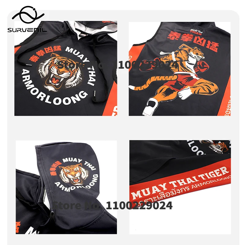 Tiger Muay Thai Shirt Hooded Rashguard Jiujitsu Boxing Hoodies Men Women Teens Martial Arts MMA Fight Kickboxing Jacket Jerseys
