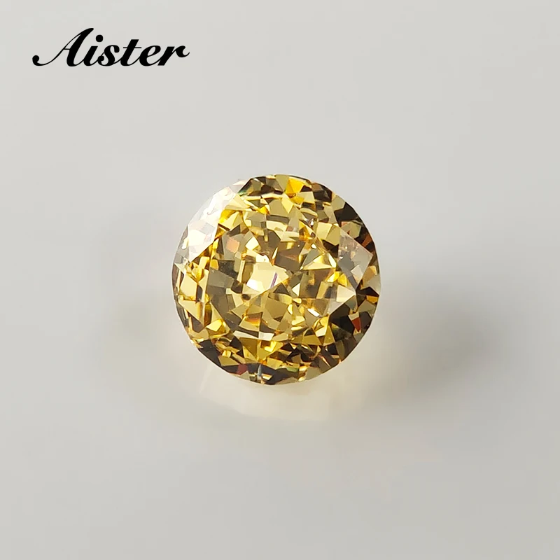 

New Yellow Round Crushed Ice Cut Cubic Zirconia High Carbon Lab Diamond CZ Gemstone 4K Cut 5A+ Quality for Jewelry Making