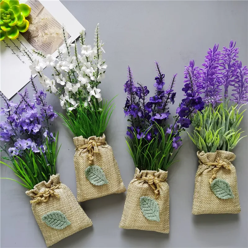 Buy 3 Get 1 Handmade Purple Lavender Artificial Flower with Linen Bag for Fridge Decoration Fake Flowers Magnetic Stickers decor