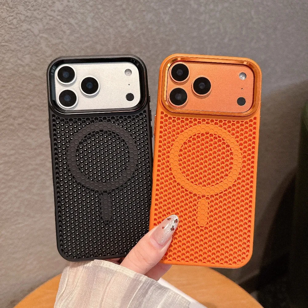 Honeycomb Mesh Cooling Case with Alloy Lens and Wireless Charging Compatibility