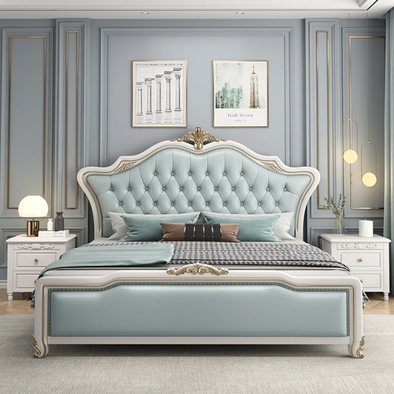 

High End Double Bed European Princess Girls Wooden Modern Twin Bed Queen Size Floor Letto Matrimoniale Bedroom Furniture