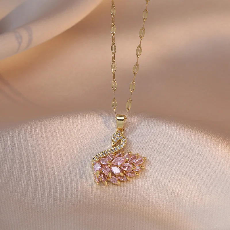 Classic Design Swan Zircon Pendant Necklaces For Women Girls