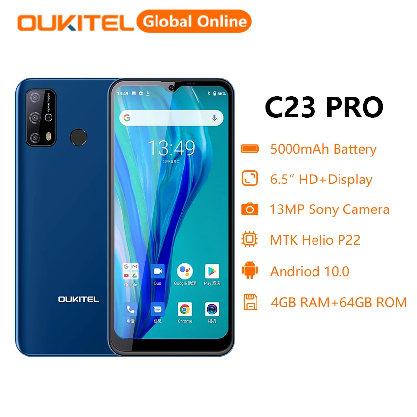 realme cell phone for gaming OUKITEL C23pro Smartphone 4G LTE 6.5-Inch 4GB+64GB 13MP Four-in-One HD Camera Android 10 5000mAh Battery Smart Phones Unlocked samsung cell phones verizon