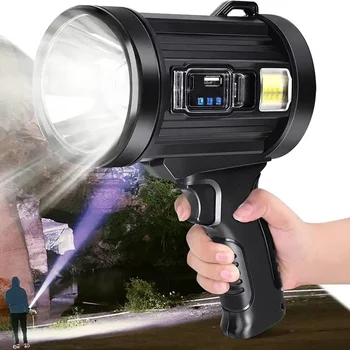 고출력 충전식 LED 손전등 서치라이트, 강력한 토치 스포트라이트, 휴대용 조명, 9000mAh 리튬 배터리, XHP70