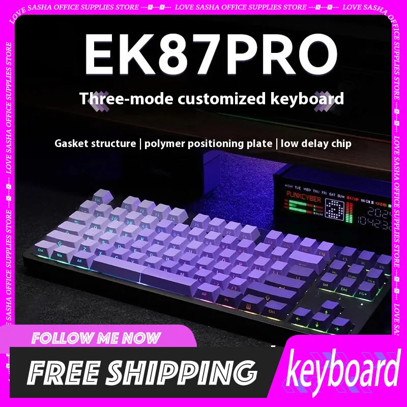 

Dareu Ek87pro Wireless Keyboard 87key Gradient Side Printed Mechanical Keyboard Custom Three Mode Keyboards For Pc Gamer Gifts
