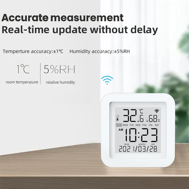 

WIFI Tuya Temperature & Humidity Sensor with LCD Screen App Remote Monitor Intelligent Linkage with Air-conditioner for Life