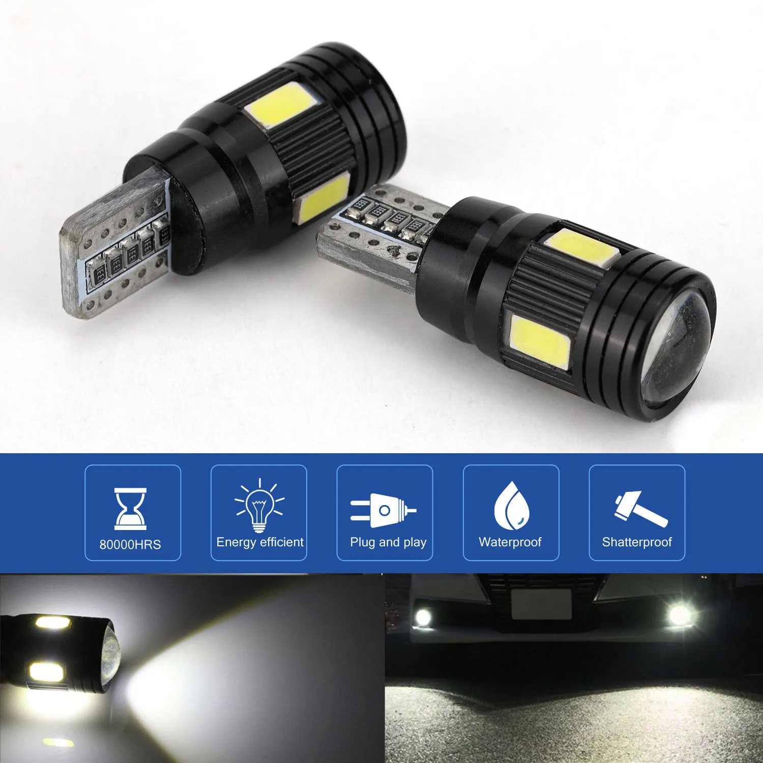 �ڵ��� ĵ���� LED ���� 5730 6Smd ���� ���� 12V ����, W5W 168 194 ����, 6000K, T10, 2 ��