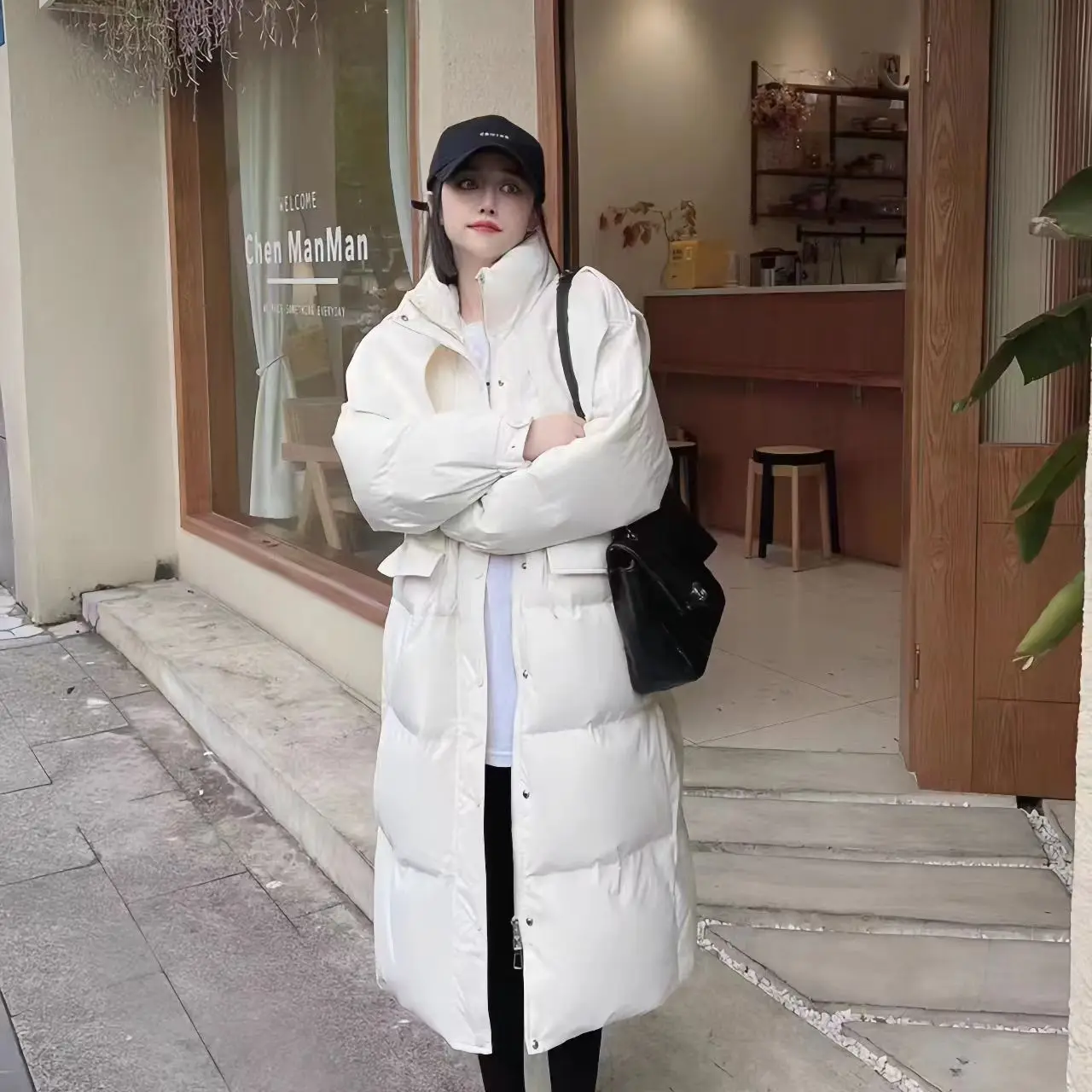 Korean Version of Woolen Patchwork Down Jacket, Medium Length Thick Waisted White Duck Down Jacket for Women, New Winter Style down jacket women s winter 2021 new wild thick white duck down big fur collar korean version of the big fashion short down jacke