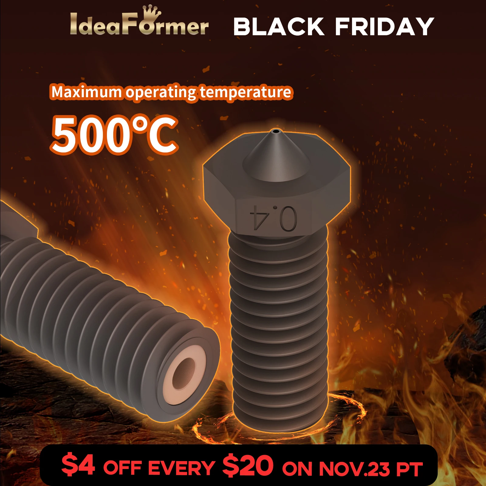 

E3D Nozzle CHT Volcano Nozzle 0.2/0.4/0.6mm High Flow CHT Volcano Hardened Steel Nozzle for 3D Printer Ender 3 Volcano Nozzle