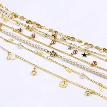 

50cm 18k Gold Plated Star Necklace Chain Crystal Zircon Rhinestone Chain for DIY Bracelet Anklet Accessories Jewelry Making Diy