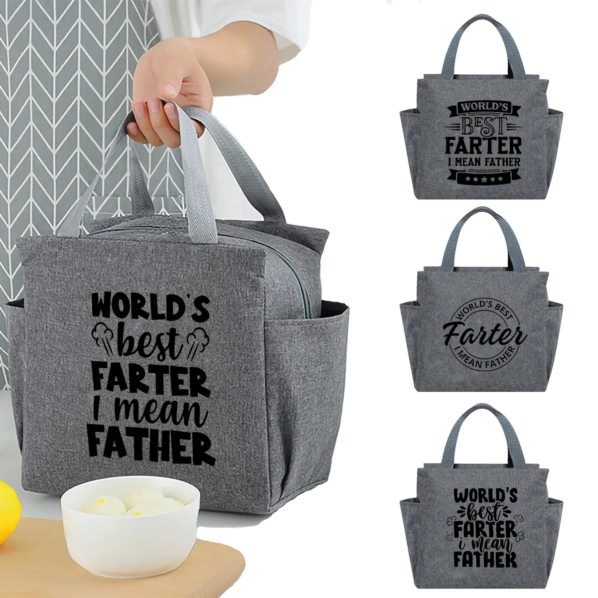 

Word printed insulated lunch bag with built-in waterproof refrigerated ice bag and large capacity commuting storage bag