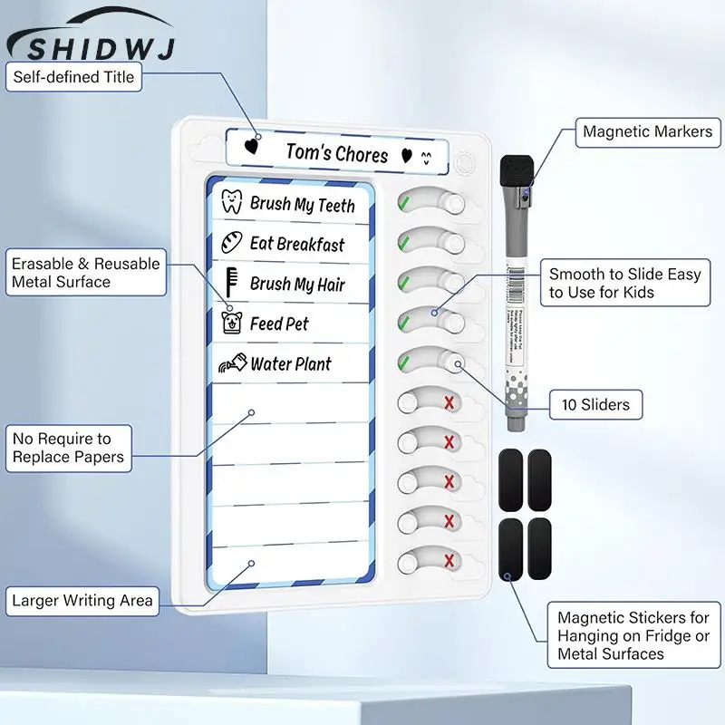 재사용 가능한 나의 집안일 체크리스트, 데일리 플래너, 메모 플라스틱 보드 집안일 차트, 아동용 자기 훈련 카드