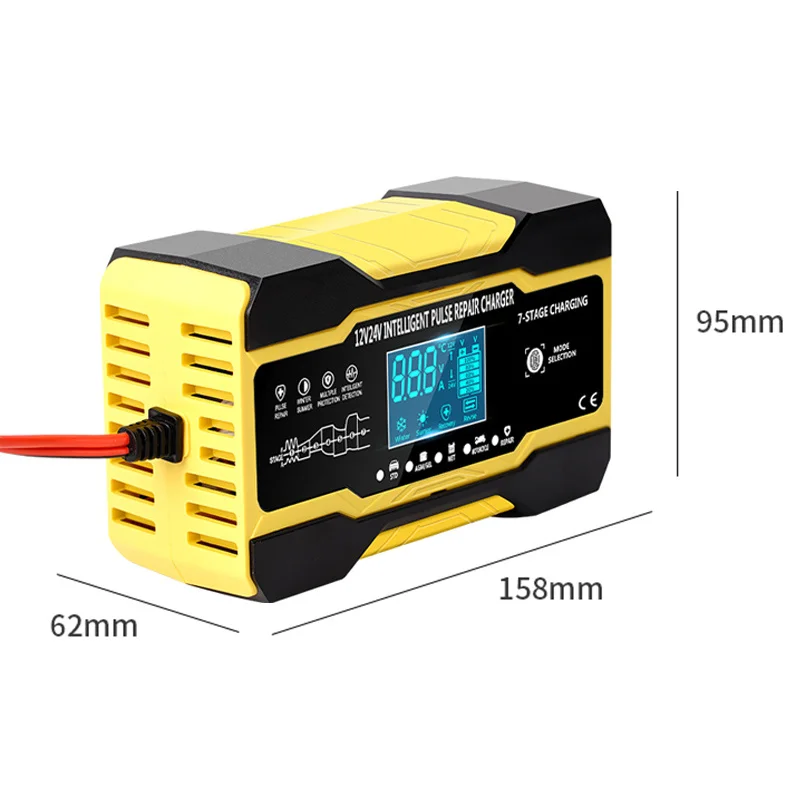 12V-24V 7-stage smart Car Battery-Charger Full Automatic 10A Digital Car Battery Charger Pulse Repair for AGM GEL WET Lead Acid car battery accessories