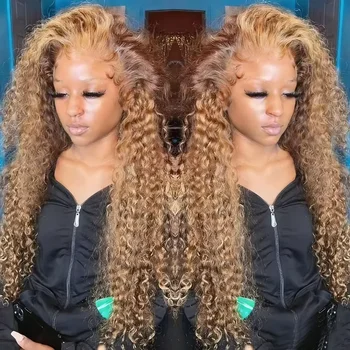 Honey Blonde Deep Wave 30 Inch Highlight 13x4 HD Lace Front Human Hair Wig Glueless Frontal Wigs 1