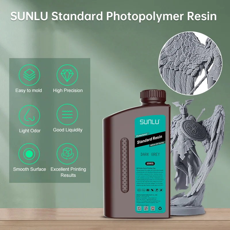 Sunlu-impressora Lcd Resina Padrão Cura Photon Boa Precisão Superfície Lisa Modelo de Baixo Odor Garagem Kits Impressão 405nm 2kg - Imagem 3